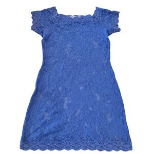 Victoria's Secret Blue Lace Dress Short Sleeve Scalloped Trim‎ Women's Medium